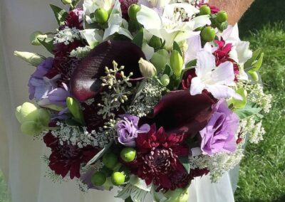 wedding flowers Purple calla and lisianthus bouquet 772